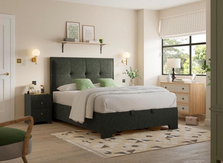Hopkins Upholstered Ottoman Bed Frame in Winter Moss
