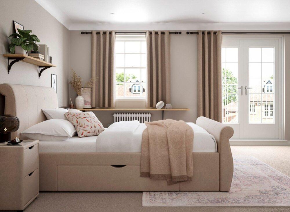 Lucia Upholstered Bed Frame in Neutral