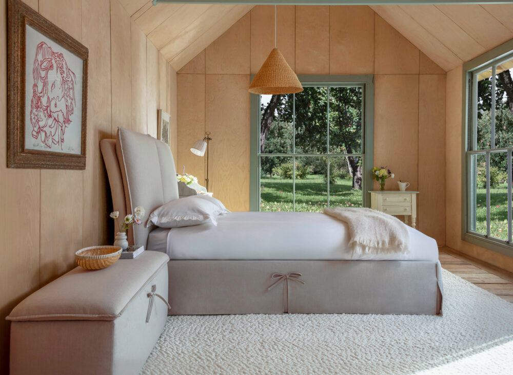 Sophie Conran Seraphine ottoman bed and Pillowrest blanket box in natural linen